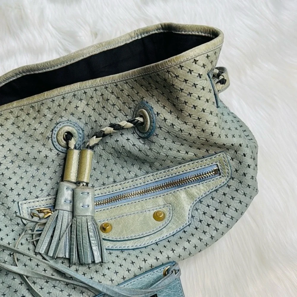 Balenciaga Pale Blue Arena Cross Pampille Bag - Picture 14 of 15